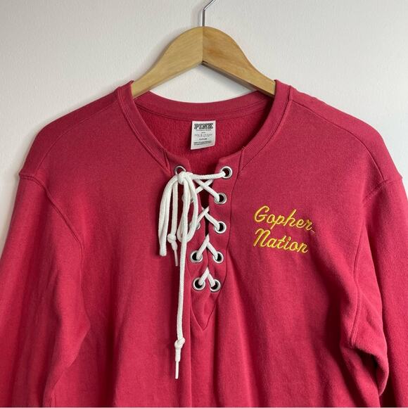 Pink Victorias Secret University of Minnesota Lace Up Oversized Sweatshirt Top S - Picture 2 of 11